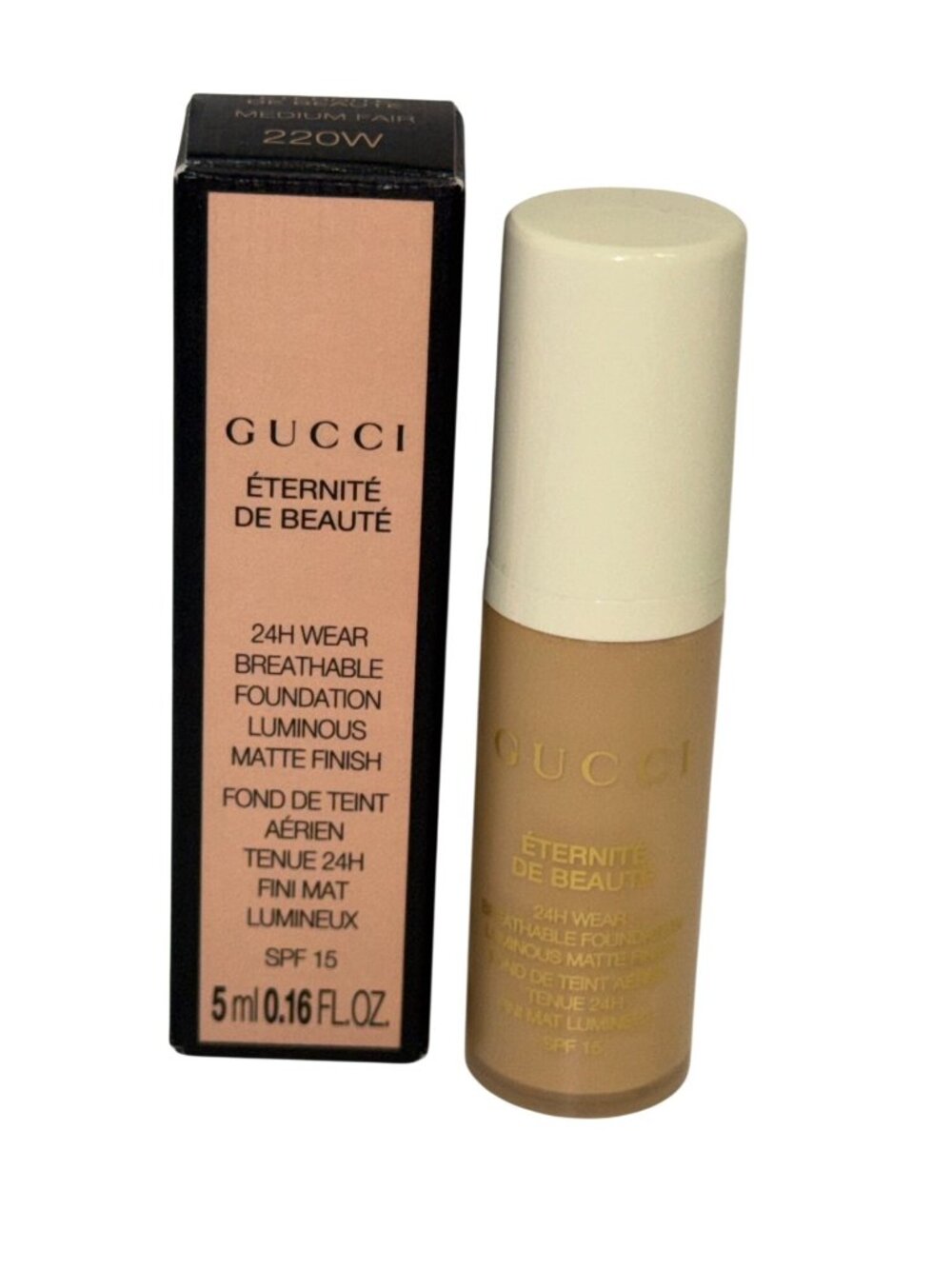 Gucci Éternité de Beauté Foundation 220W Medium Fair SPF 15 5ml New In Box - Picture 2 of 5